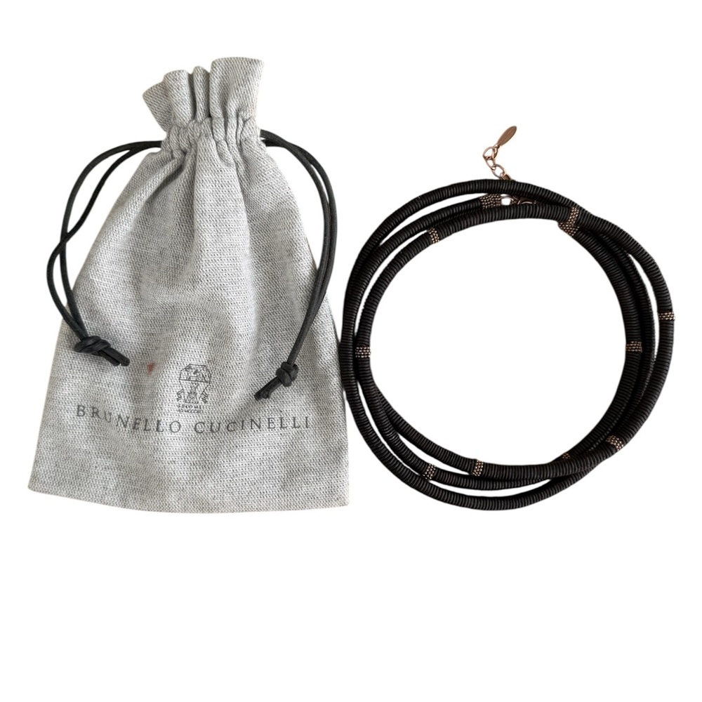 Brunello Cucinelli Brown Leather Wrap Necklace